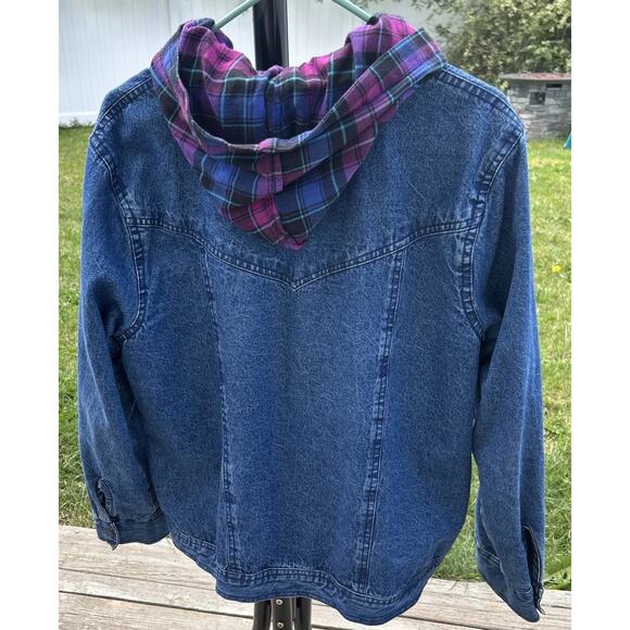 Back In The Saddle Jean Plaid Hoodie Large Blue Denim Western Grunge 80’s Look - Picture 3 of 7